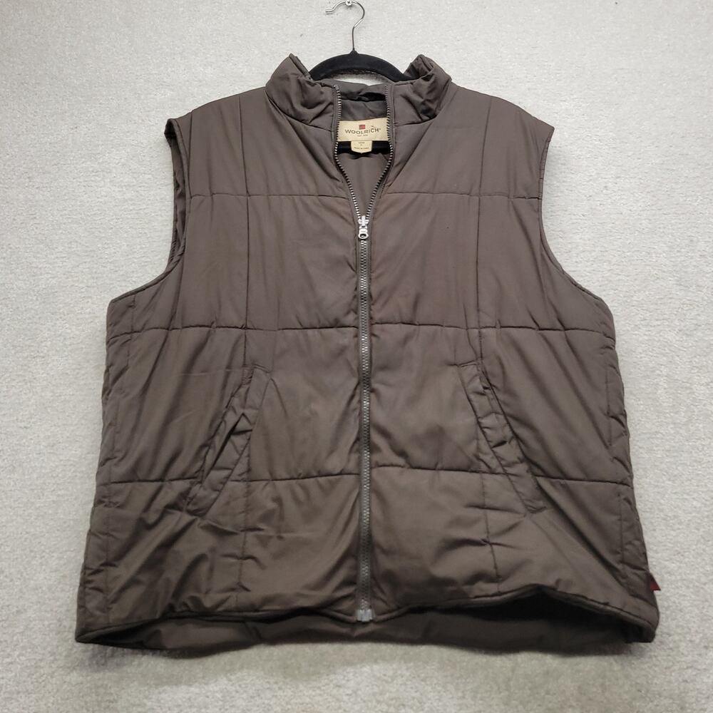 VTG Woolrich Mens Large Brown Quilted Puffer Vest Full Zip Insulated Outdoor